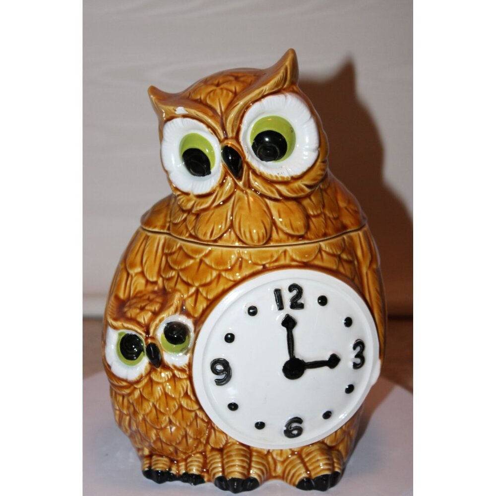 Cookie Jar - Cara Creations Owl with Clock RARE